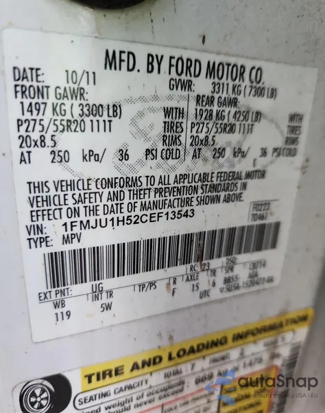 2012 Ford Expedition Xlt z USA, uszkodzony, nr VIN 1FMJU1H52CEF13543